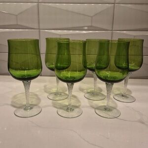 MCM Colony Saturn  Green Set of 6 Wine Glasses 🍷 7.25" Tall